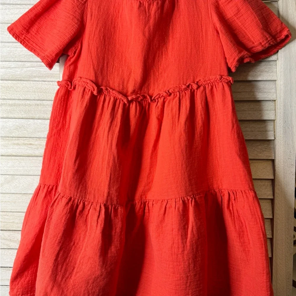 STEM Girls Burnt Orange Tiered Dress Size 6 Elevated Basic Cotton Casual